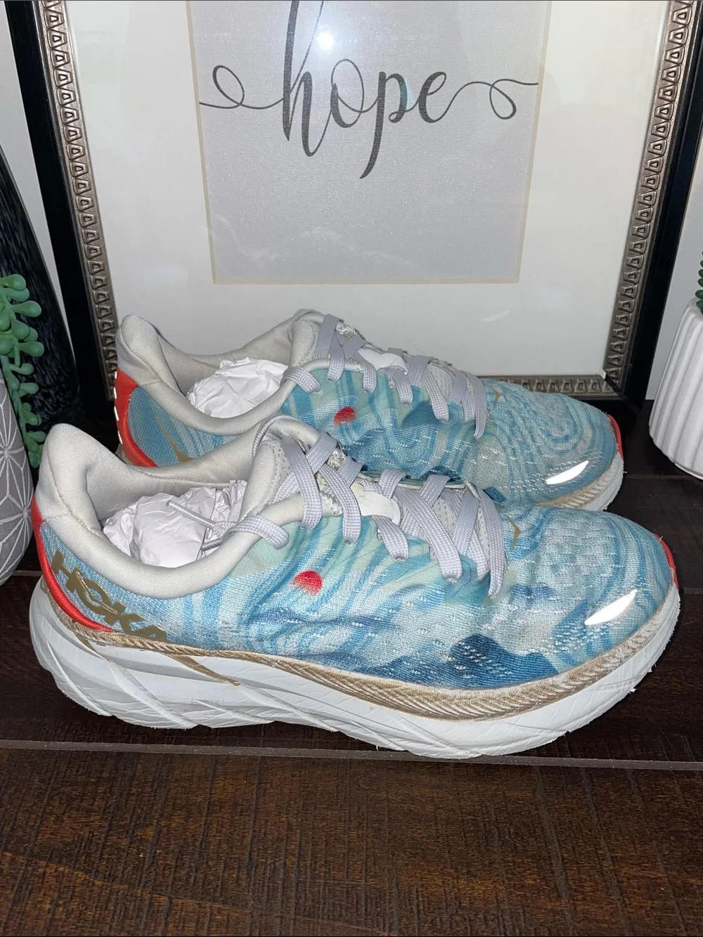 HOKA One One Clifton 8 Running Shoes Japan Wave Together Size 8D Wide Limited Ed